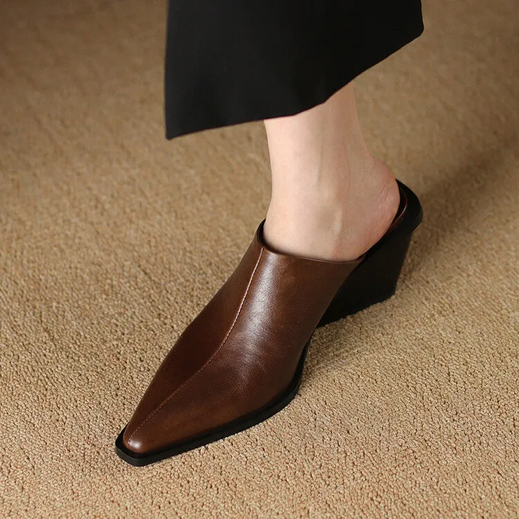 Ladies Pointed Toe Wedge Mules Y2198