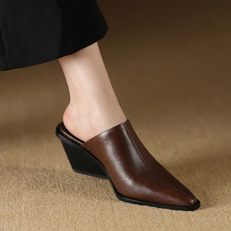 Ladies Pointed Toe Wedge Mules Y2198