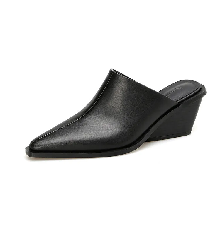 Ladies Pointed Toe Wedge Mules Y2198