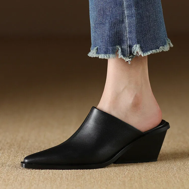 Ladies Pointed Toe Wedge Mules Y2198