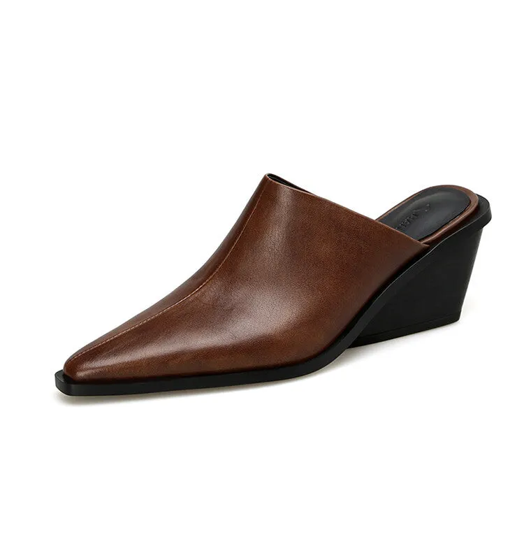 Ladies Pointed Toe Wedge Mules Y2198
