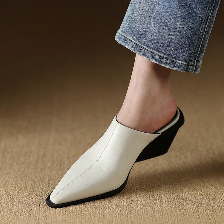 Ladies Pointed Toe Wedge Mules Y2198