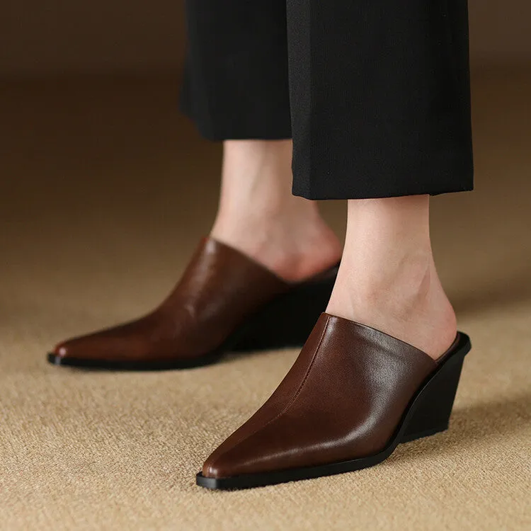 Ladies Pointed Toe Wedge Mules Y2198