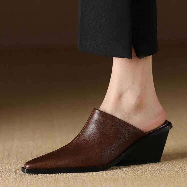 Ladies Pointed Toe Wedge Mules Y2198