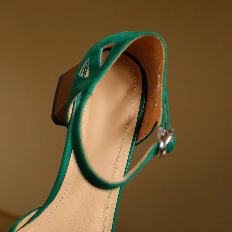 Ladies Round Toe Ankle Strap Block Heel Pumps