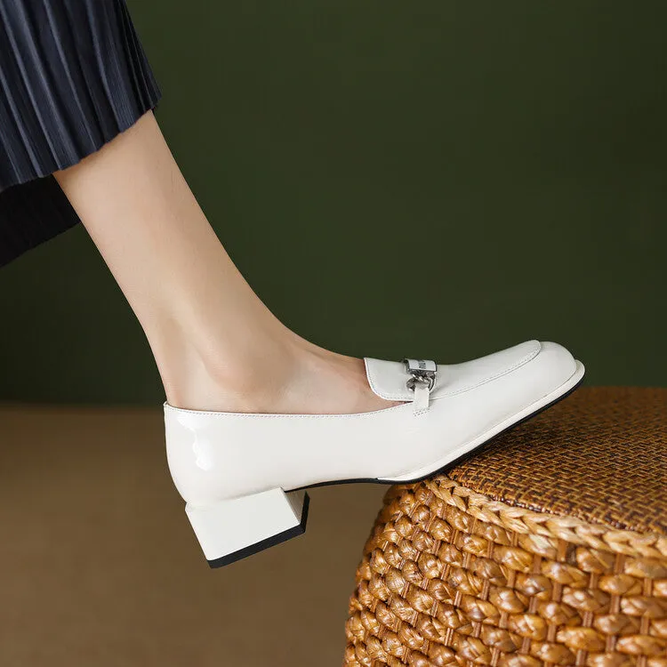 Ladies Round Toe Metal Bit Detail Heeled Loafers