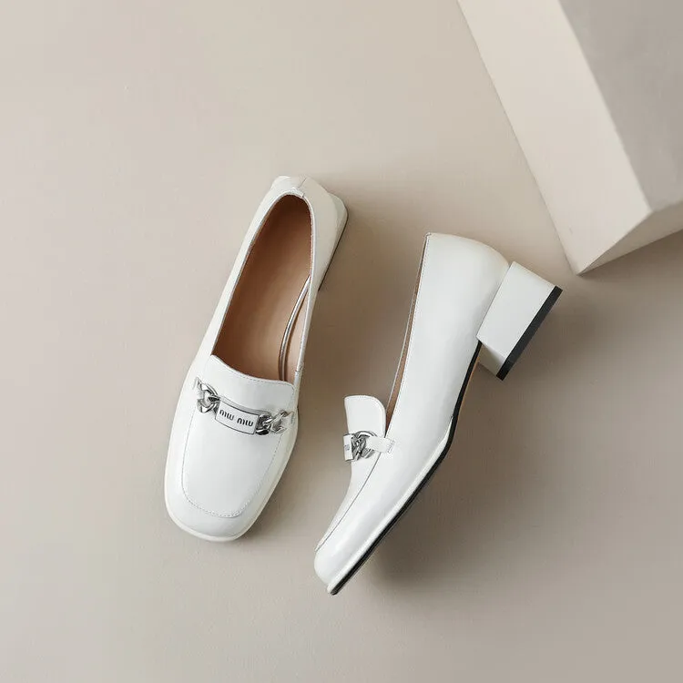 Ladies Round Toe Metal Bit Detail Heeled Loafers