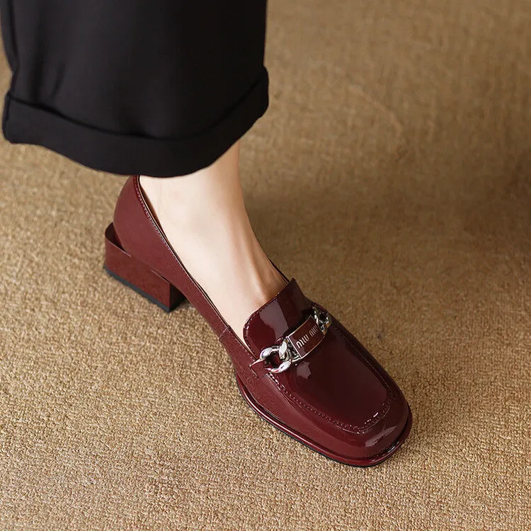 Ladies Round Toe Metal Bit Detail Heeled Loafers