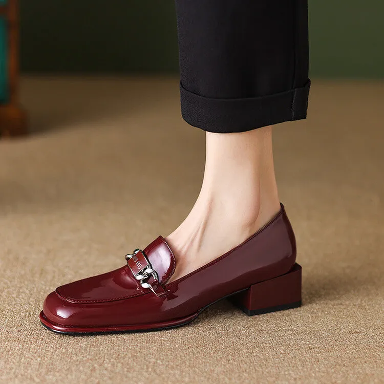 Ladies Round Toe Metal Bit Detail Heeled Loafers