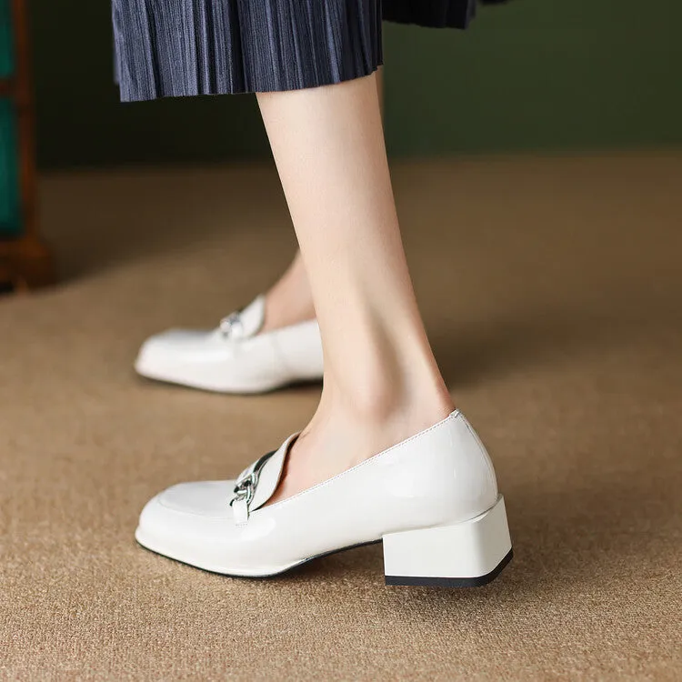 Ladies Round Toe Metal Bit Detail Heeled Loafers
