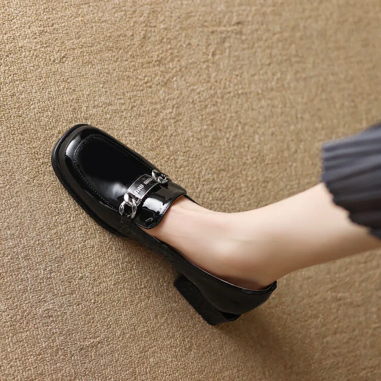 Ladies Round Toe Metal Bit Detail Heeled Loafers