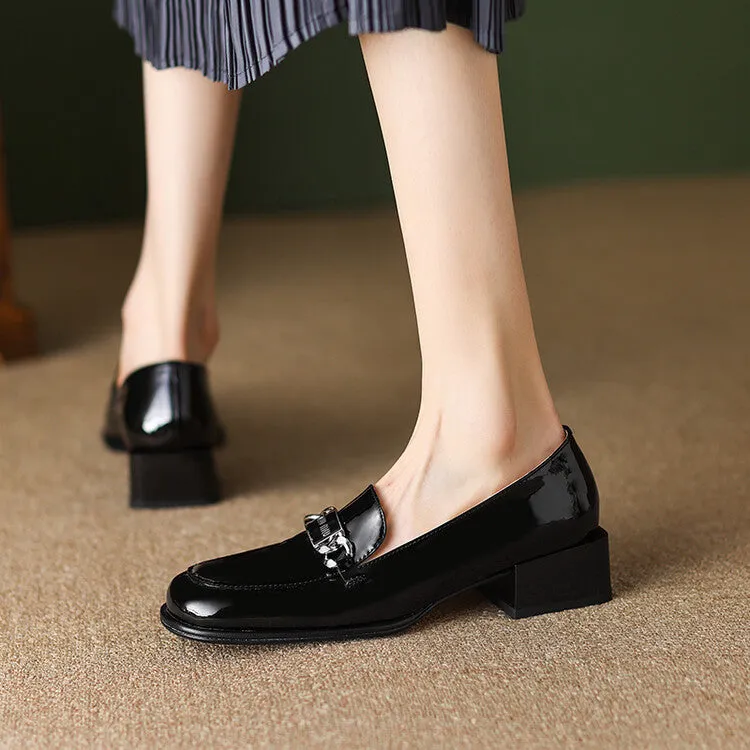 Ladies Round Toe Metal Bit Detail Heeled Loafers