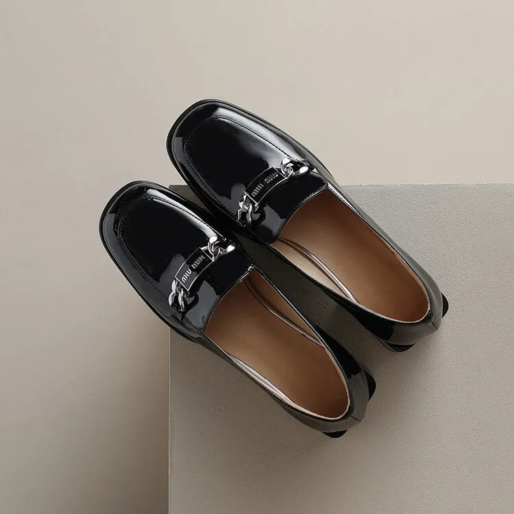 Ladies Round Toe Metal Bit Detail Heeled Loafers