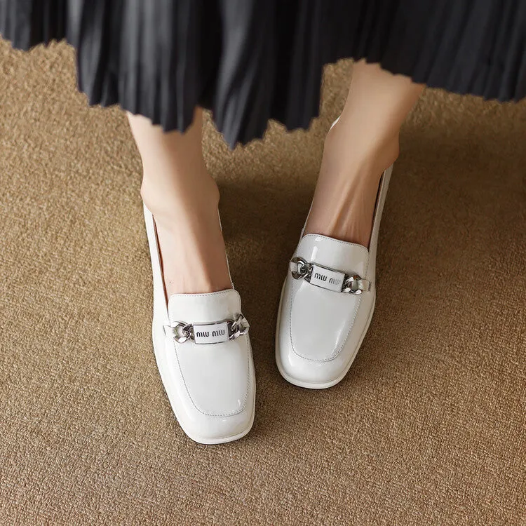 Ladies Round Toe Metal Bit Detail Heeled Loafers