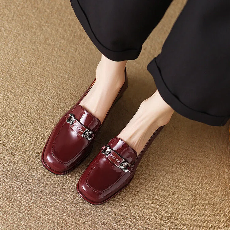 Ladies Round Toe Metal Bit Detail Heeled Loafers