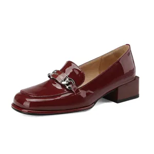 Ladies Round Toe Metal Bit Detail Heeled Loafers