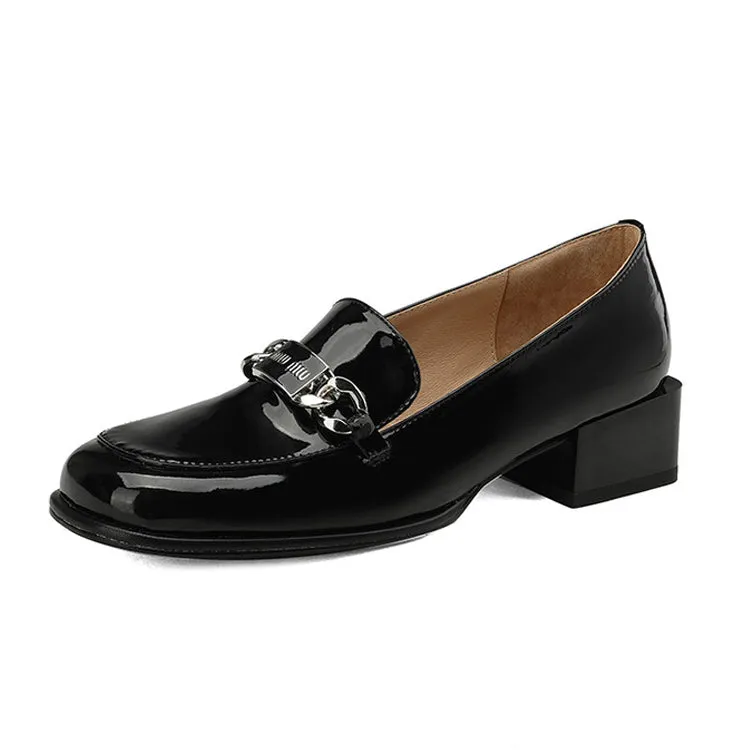 Ladies Round Toe Metal Bit Detail Heeled Loafers