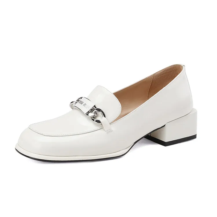 Ladies Round Toe Metal Bit Detail Heeled Loafers