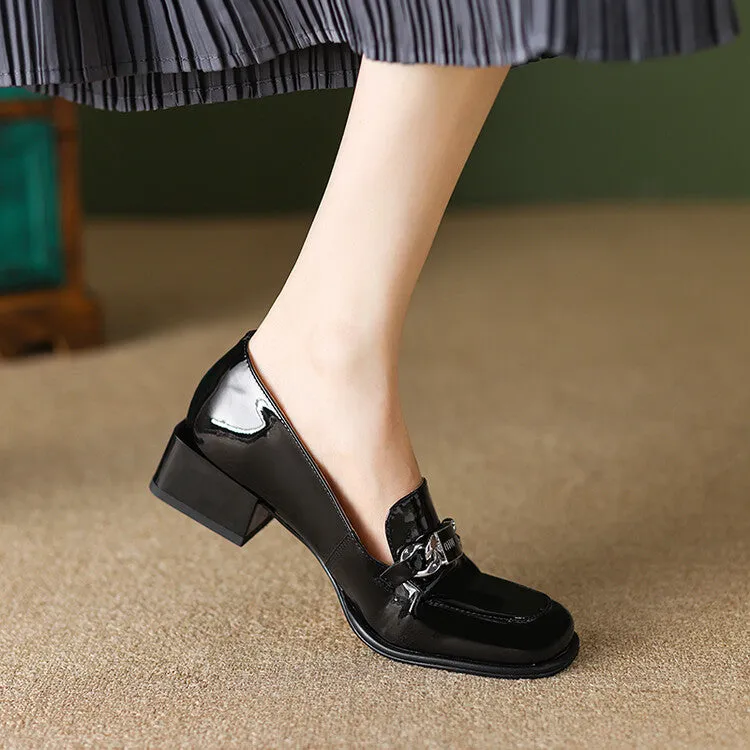 Ladies Round Toe Metal Bit Detail Heeled Loafers