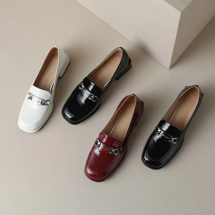 Ladies Round Toe Metal Bit Detail Heeled Loafers