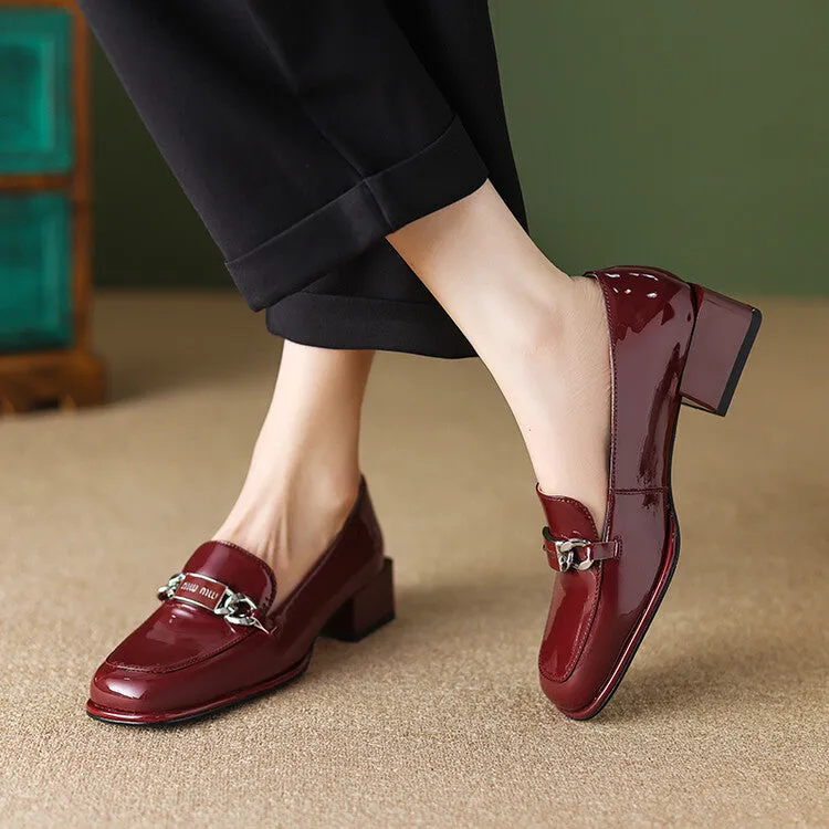 Ladies Round Toe Metal Bit Detail Heeled Loafers