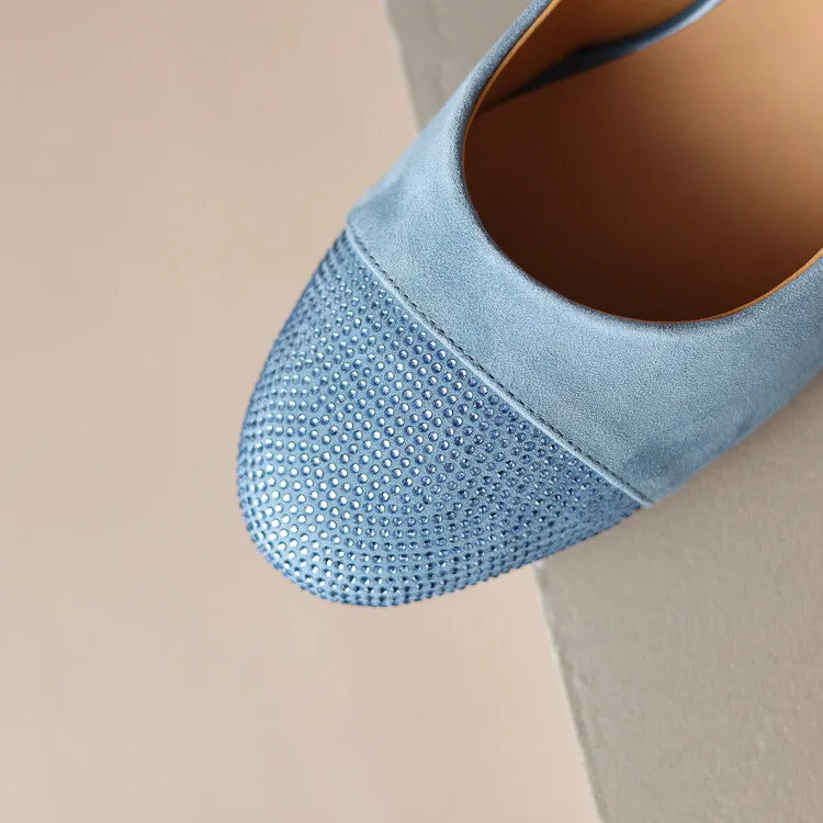 Ladies Round Toe Suede Block Heel Pumps