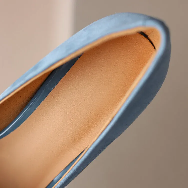 Ladies Round Toe Suede Block Heel Pumps