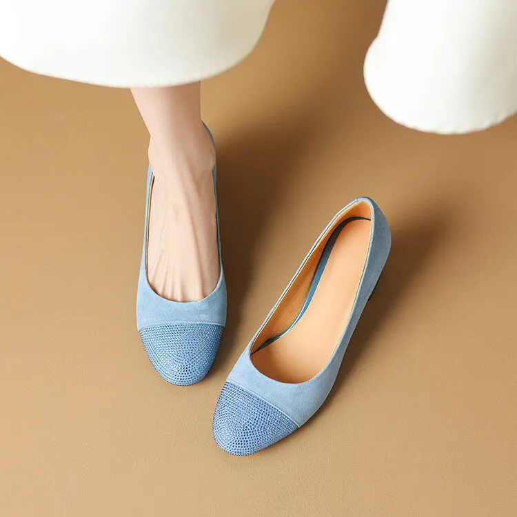 Ladies Round Toe Suede Block Heel Pumps