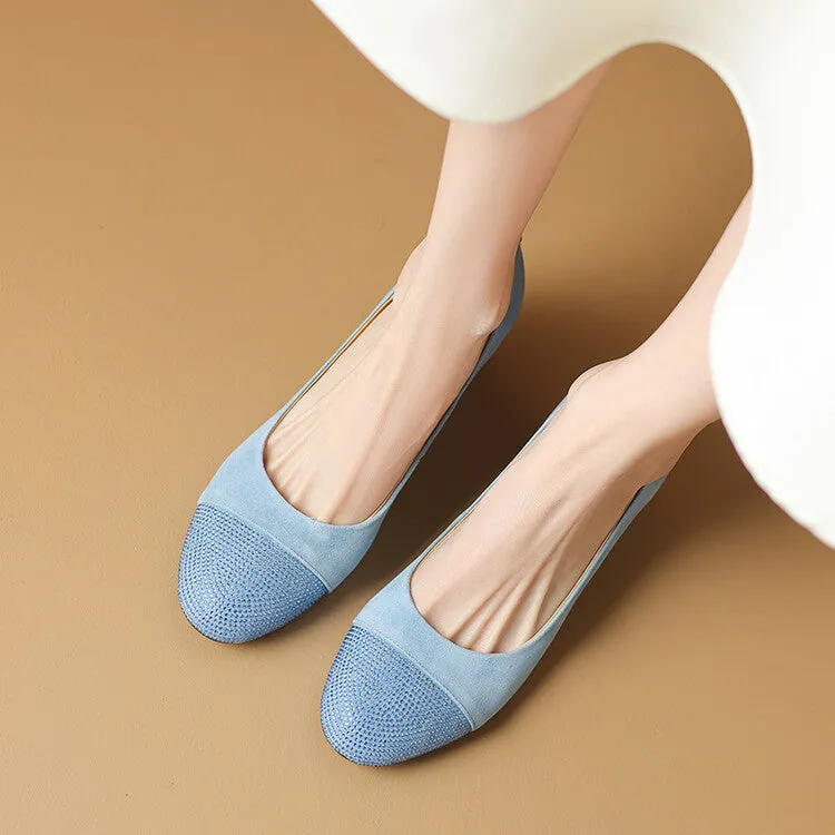 Ladies Round Toe Suede Block Heel Pumps