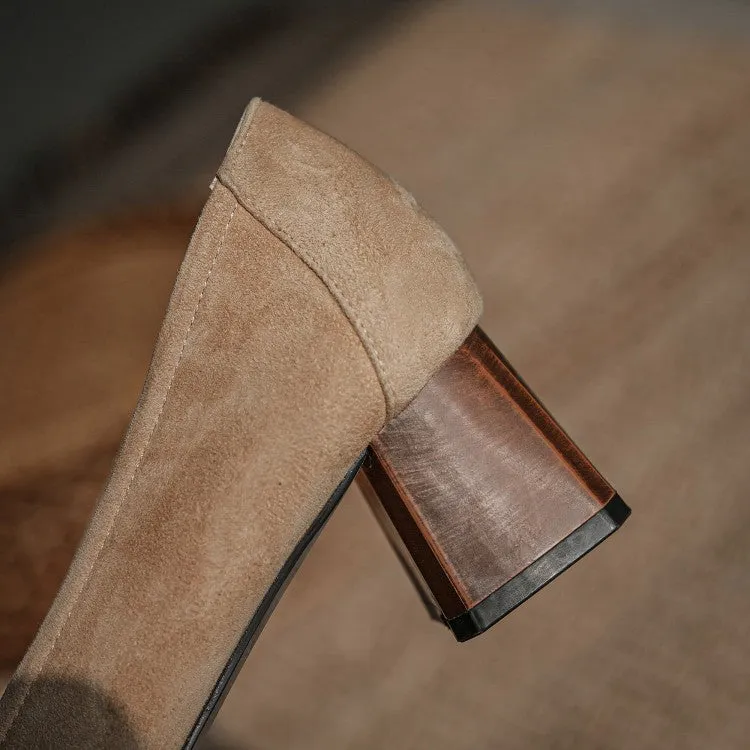 Ladies Round Toe Tassel Detail Block Low Heel Loafers