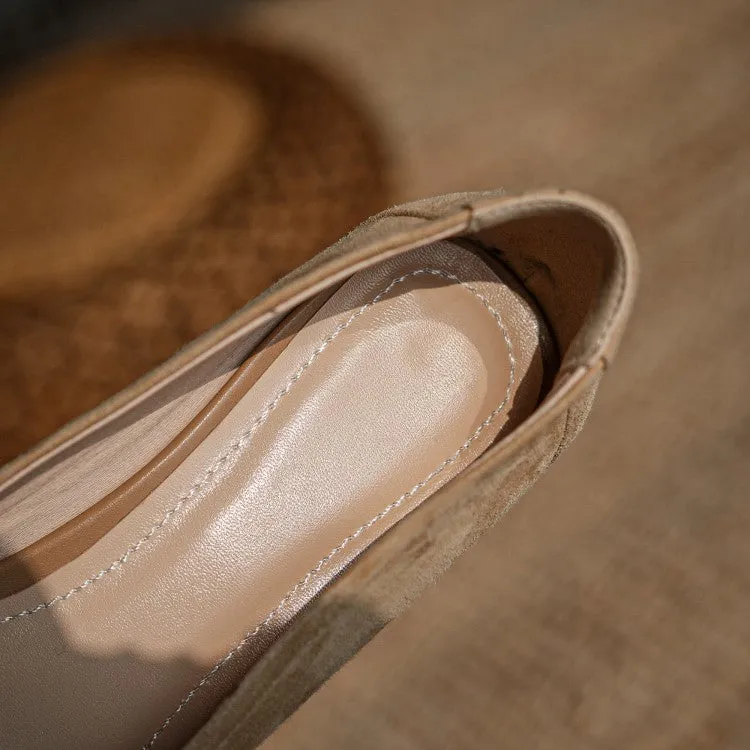 Ladies Round Toe Tassel Detail Block Low Heel Loafers