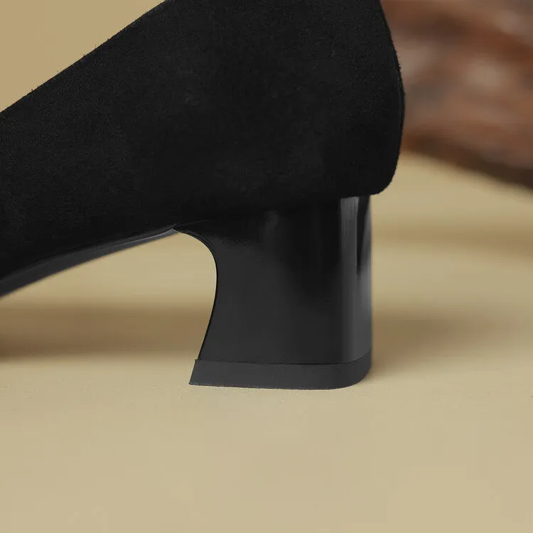 Ladies Square Toe Bow Detail Block Low Heel Loafer Pumps