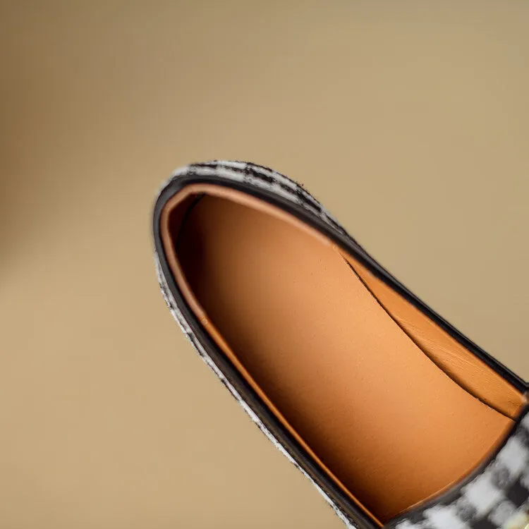 Ladies Square Toe  Houndstooth  Chain Link Detail Heeled Loafers