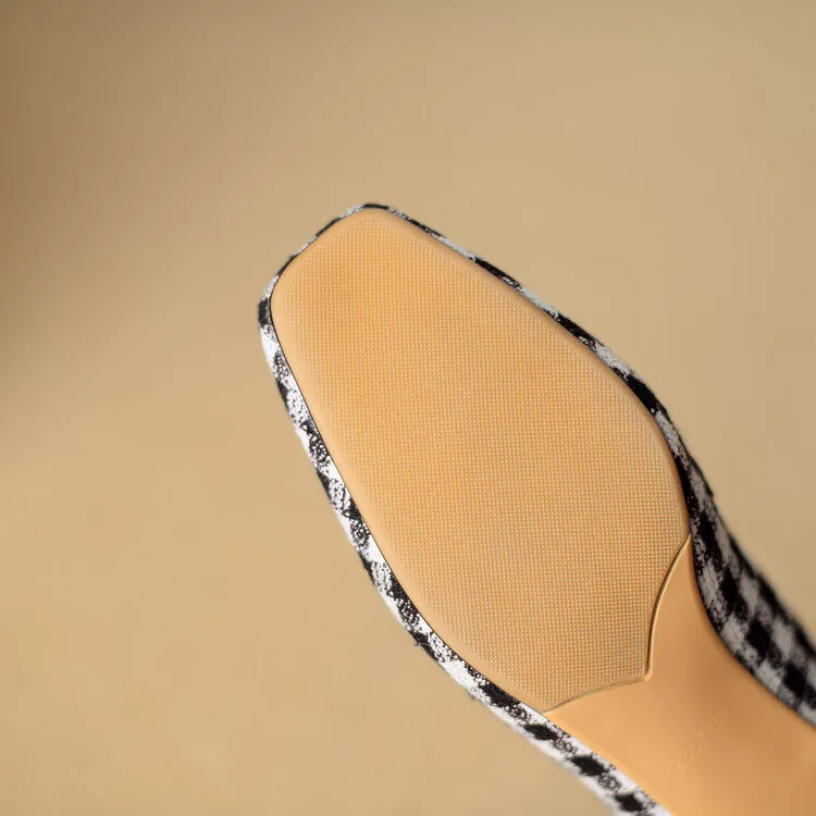 Ladies Square Toe  Houndstooth  Chain Link Detail Heeled Loafers