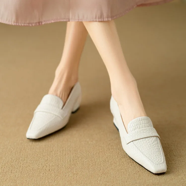 Ladies Square Toe Leather Block Heel Loafers