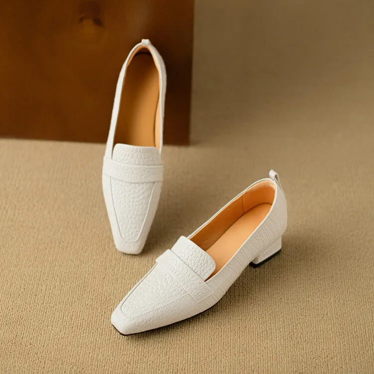 Ladies Square Toe Leather Block Heel Loafers
