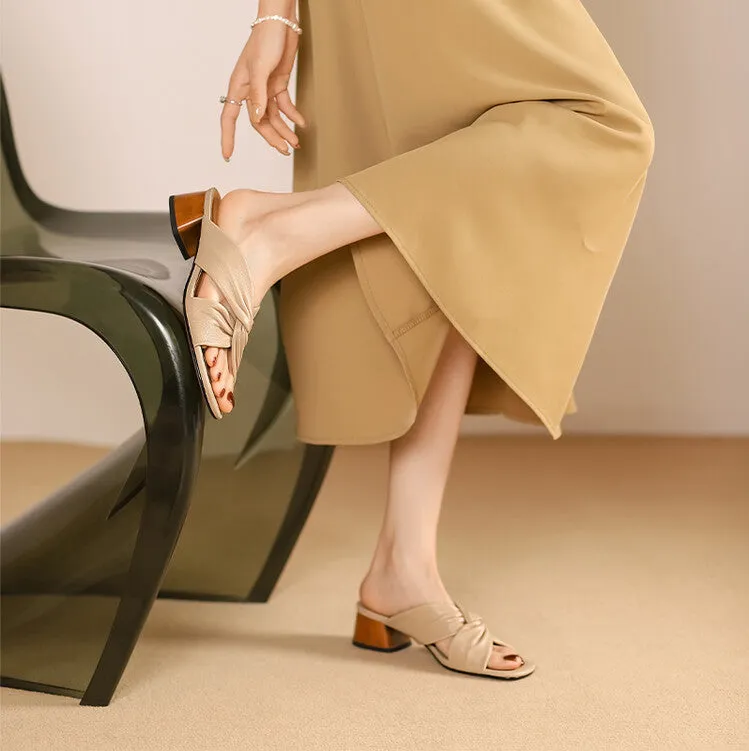 Ladies Ultra-soft Glove Leather Twisted Vamp Strap Sandals