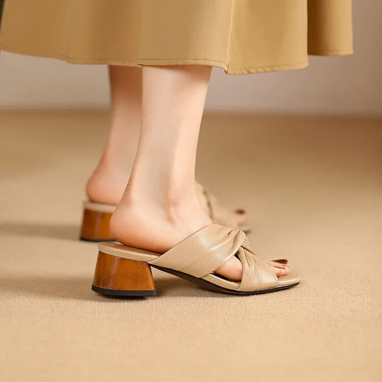 Ladies Ultra-soft Glove Leather Twisted Vamp Strap Sandals