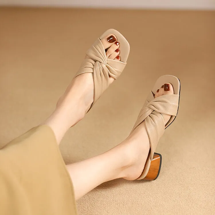 Ladies Ultra-soft Glove Leather Twisted Vamp Strap Sandals