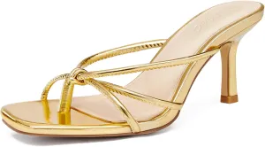 LAICIGO Women’s Square Open Toe Flip Flops Stiletto Heels Strappy Thong Slide on Slingback Mules Sandals