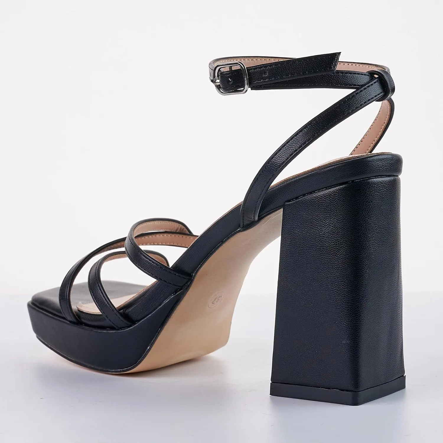 LALA IKAI Women's Platform Strappy Heels Chunky Block Heeled Sandals with Ankle Strap Square Open Toe for Wedding Party Y2K Dress Shoes