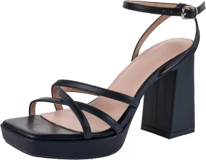 LALA IKAI Women's Platform Strappy Heels Chunky Block Heeled Sandals with Ankle Strap Square Open Toe for Wedding Party Y2K Dress Shoes