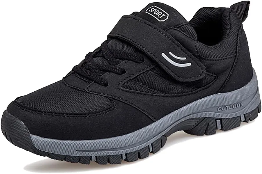 LEADER SHOW Men's Comfortable Walking Shoes Non-Slip Safety Casual Sneakers for Elderly Strap Closure