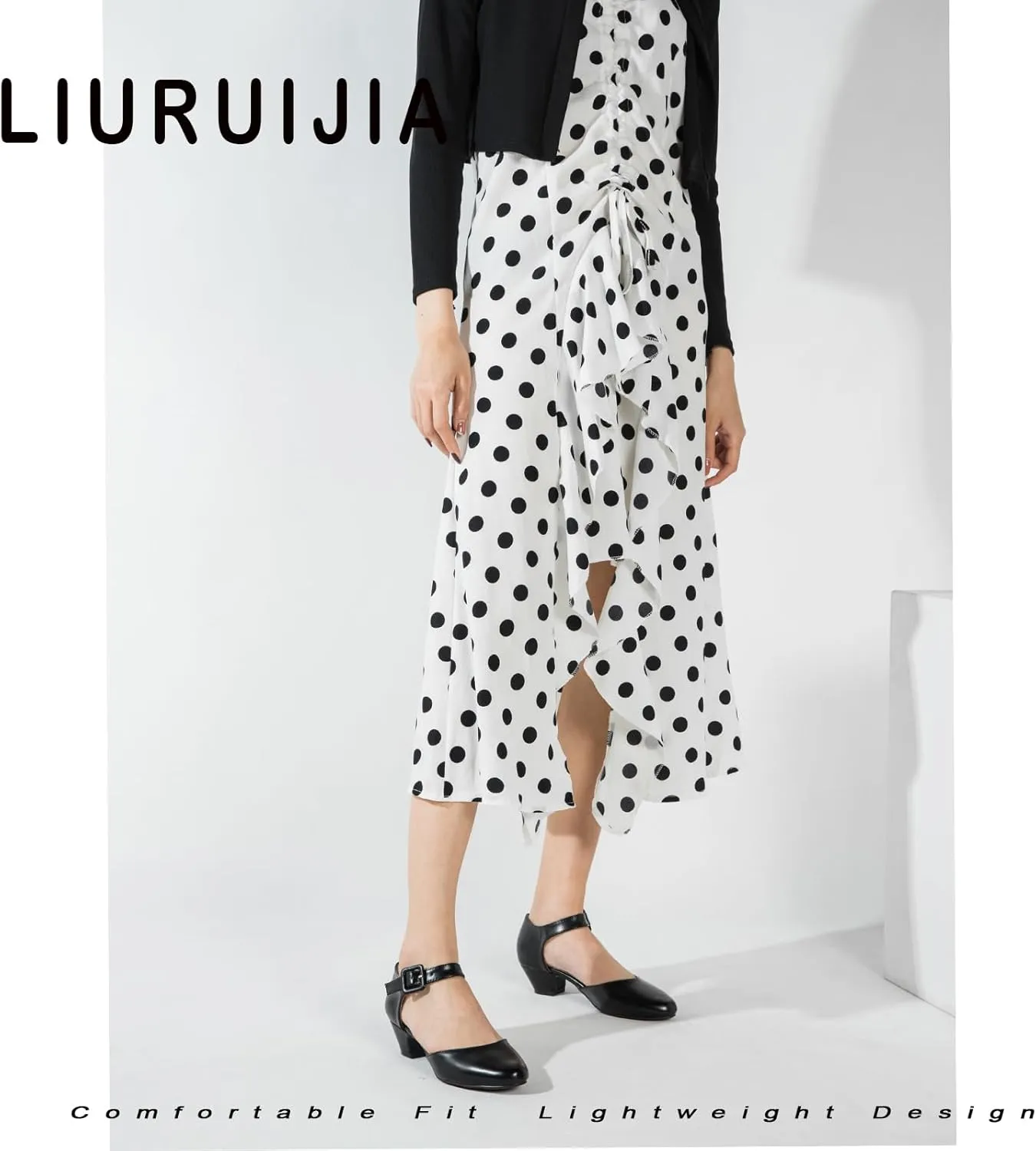 LIURUIJIA Women's Closed Toe Low Chunky Heel Pumps Ankle Strap Dress Shoes for Work Wedding Party Dance