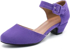 LIURUIJIA Women's Closed Toe Low Chunky Heel Pumps Ankle Strap Dress Shoes for Work Wedding Party Dance