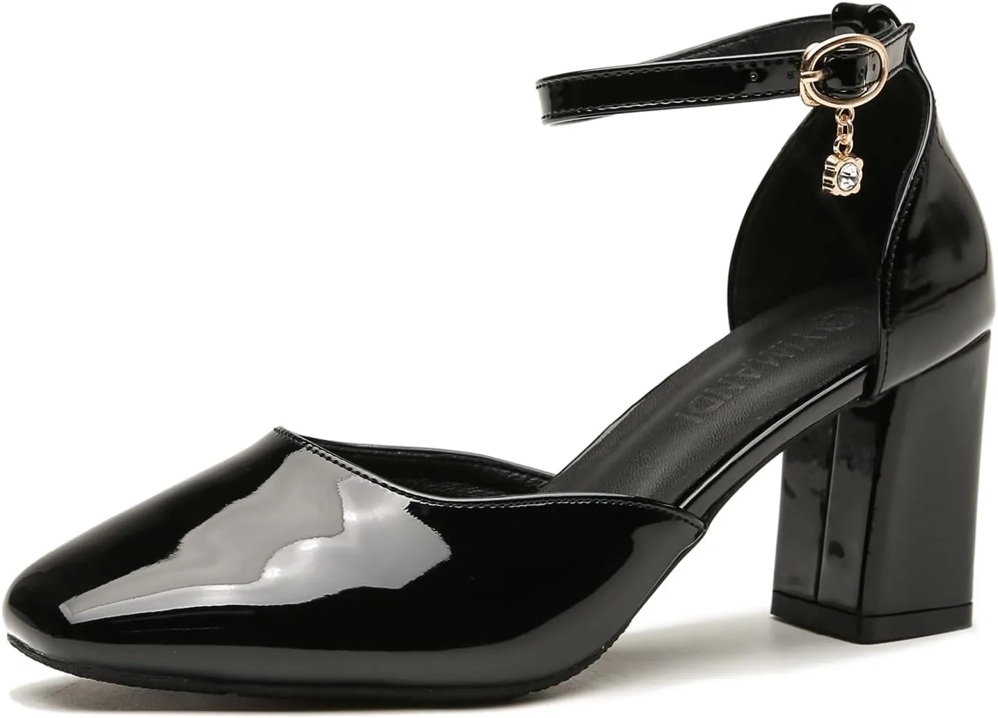 LizFoYa Women Glossy Dress Pumps Patent Leather Block Heels Evening Prom Party Retro Shoes Ankle Strap