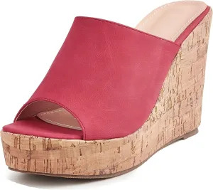 LizFoYa Women Peep Toe Slide Sandal Wedge High Heels Summer Beach Cork Platform Wedge Dressy Slipper Heels
