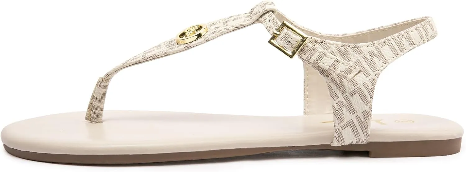 LM Women's Thong Sandals T-Strap Sandals Adjustable Ankle Buckle Dressy Thong Flat Sandals Casual Summer Sandals