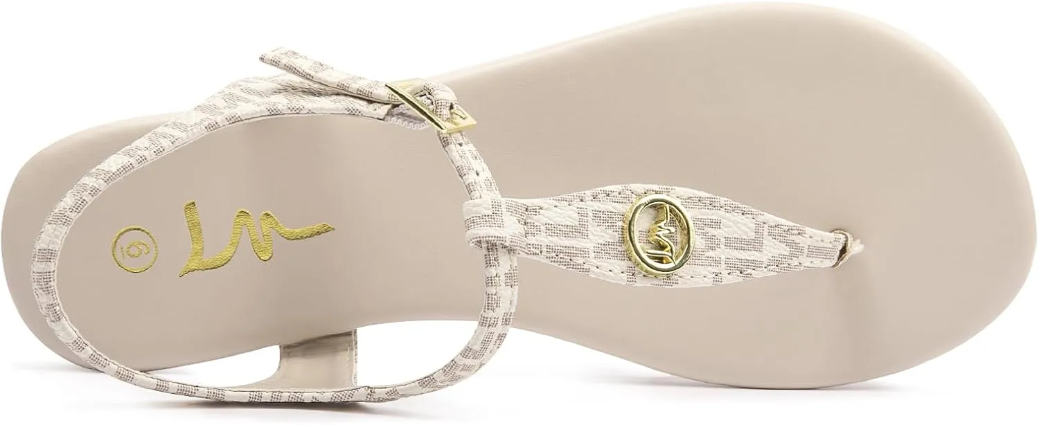 LM Women's Thong Sandals T-Strap Sandals Adjustable Ankle Buckle Dressy Thong Flat Sandals Casual Summer Sandals