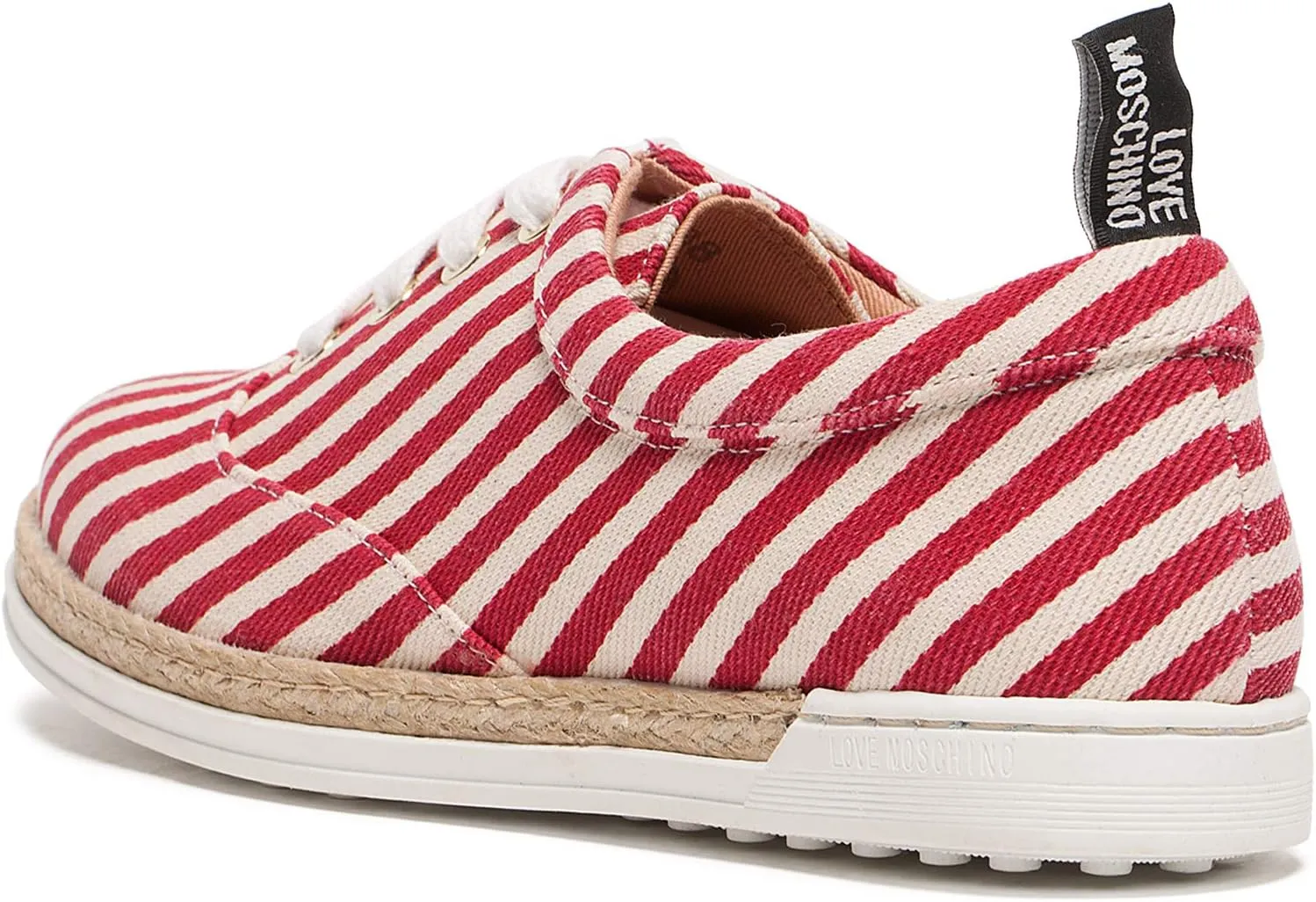 Love Moschino Red/White Striped Lace Up Espadrilles for Womens